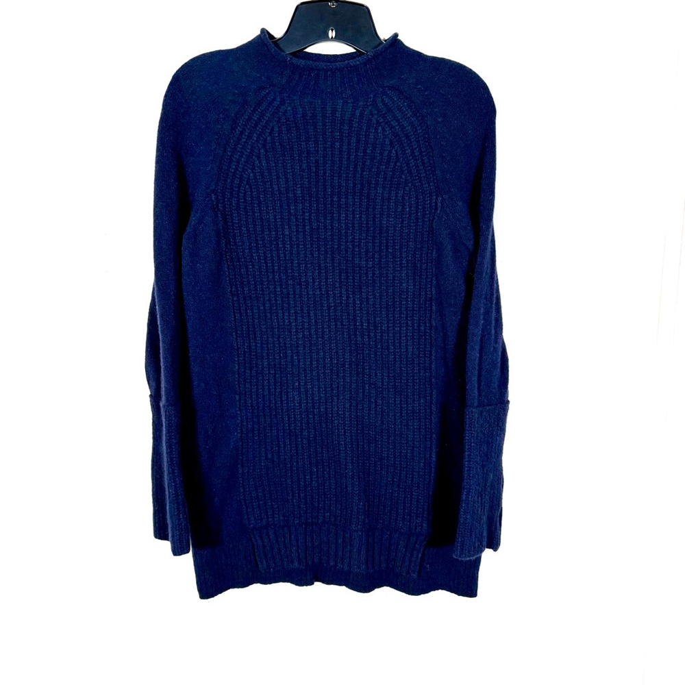 J.Crew Women’s Navy Mock Neck Ribbed 100% Wool Fisherman Sweater M